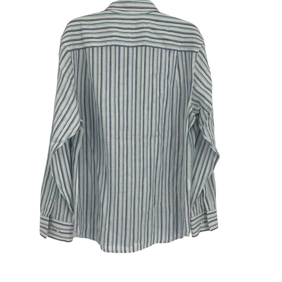 Tommy Bahama Linen Blend Striped Mens Long Sleeve Button flip cuff Shirt Size M - Picture 2 of 11